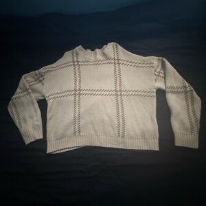 Plaid Knit Sweater - Cream and Brown